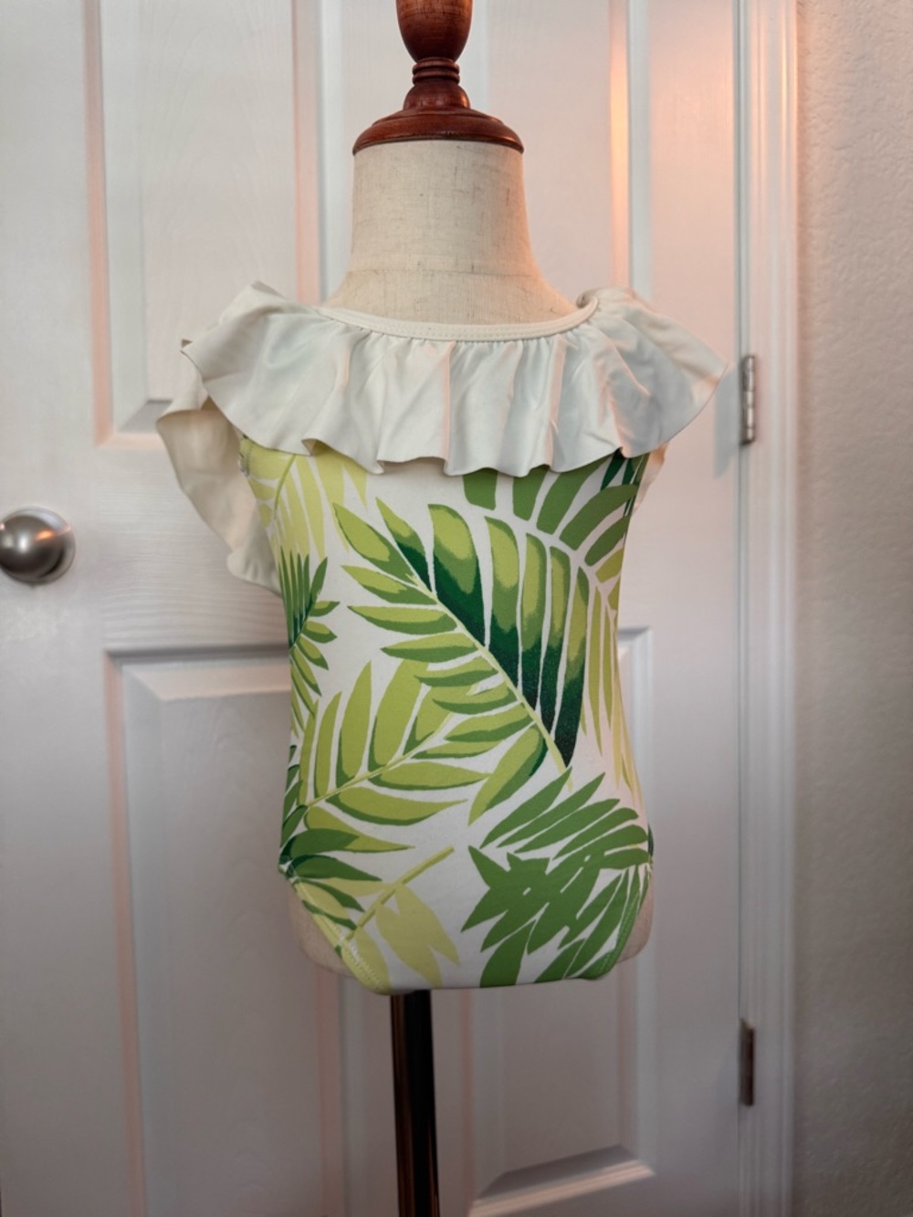 Janie and Jack Tropical Green Leaf Ruffle One-Piece Swimsuit